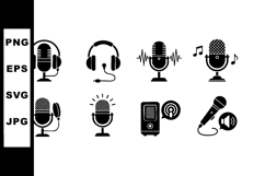 Microphone and headphone icons vector set for audio recordin Product Image 1
