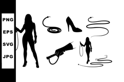 Silhouettes of woman holding whip with whip coil and high he Product Image 1