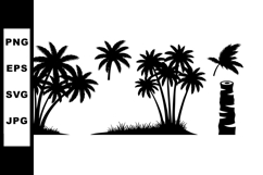 Tropical palm trees and palm leaf silhouette vector illustra Product Image 1