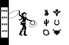 Western cowboy woman silhouette with lasso rope and cowboy i Product Image 1