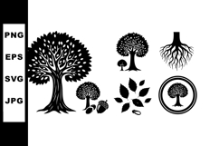 Black oak tree silhouette with acorns and roots vector illus Product Image 1