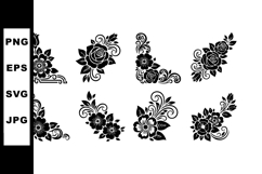 Floral ornamental corner vector set with black vintage flowe Product Image 1