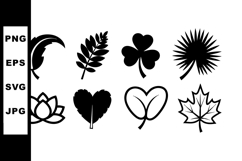 Black Silhouette Various Leaf Shapes Vector Set Including Fe Product Image 1