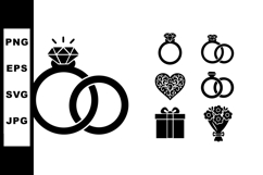 Wedding rings engagement gift bouquet heart vector illustrat Product Image 1