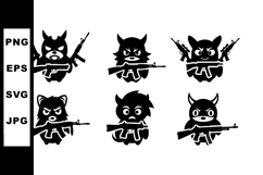 Cartoon black cat characters with guns in various poses vect Product Image 1