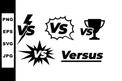 Versus text and icon set with lightning, trophy, and comic b Product Image 1