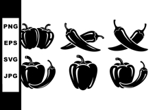 Pepper and chili pepper vegetable vector icons in black silh Product Image 1