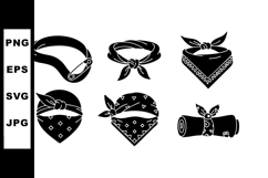 Bandana illustrations with various styles and knots in black Product Image 1