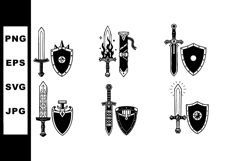 Medieval swords and shields vector set with detailed designs Product Image 1