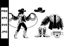 Cowboy silhouette with lasso western boots jacket and hat ve Product Image 1
