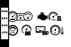 Car dashboard gauges and warning lights vector illustration Product Image 1