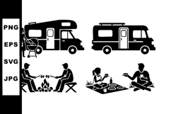 Family Camping Motorhome Picnic Cooking Outdoors Silhouette Product Image 1
