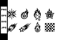 Fire and star themed cursor and icon vector set with black s Product Image 1