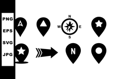 Black Location Pins and Compass Rose Vector Icons for Naviga Product Image 1