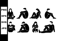 Silhouettes of People Sitting in Various Relaxed and Thought Product Image 1