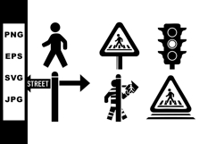 Pedestrian and Traffic Signs Vector Set for Street Safety an Product Image 1