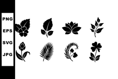 Black silhouette leaf and flower vector icons set with natur Product Image 1