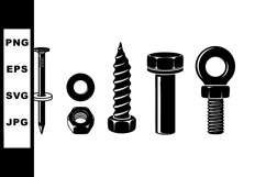 Various fasteners nail screw bolt nut and eye bolt vector il Product Image 1