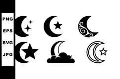 Crescent moon and star vector icons with decorative elements Product Image 1