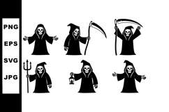 Grim Reaper Vector Set with Scythe and Hourglass Illustratio Product Image 1