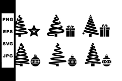 Christmas tree icons with stars gifts and baubles festive ve Product Image 1