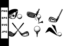 Golf clubs and balls vector illustration in black and white Product Image 1