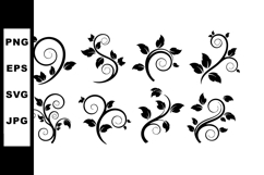 Black floral vine swirl ornamental vector set with leaves an Product Image 1