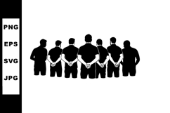 Group of seven men standing with hands behind back silhouett Product Image 1