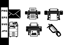 Office printer and scanner equipment vector icons in black s Product Image 1