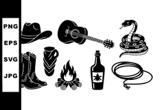 Western cowboy hat guitar snake boots campfire whiskey bottl Product Image 1