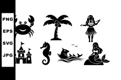 Marine and Beach Icons Including Crab Palm Tree Hula Dancer Product Image 1