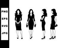 Silhouette of Women Wearing Dresses in Various Poses Vector Product Image 1