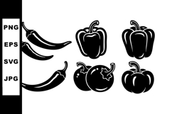 Black and white chili pepper and bell pepper vector illustra Product Image 1
