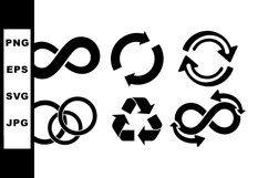 Collection of black vector infinity cycle and recycling arro Product Image 1