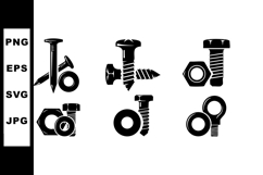 Set of black silhouette fasteners nails screws bolts vector Product Image 1