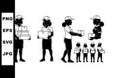 Delivery workers carrying and handing packages in various po Product Image 1