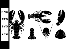 Lobster Silhouettes Vector Set with Claws and Shells in Blac Product Image 1
