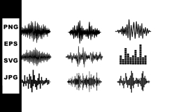 Audio waveforms and equalizer vector set with black soundbar Product Image 1