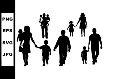 Family silhouettes walking with children holding hands vecto Product Image 1