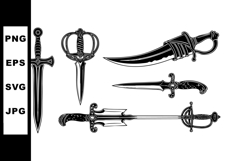 Vintage medieval swords and daggers vector illustration in b Product Image 1