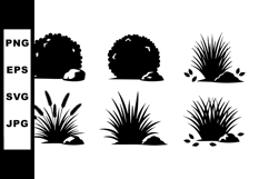 Black silhouette of bushes and grass plants in vector illust Product Image 1