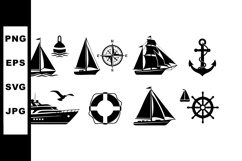 Nautical sailing boat and marine navigation vector icons set Product Image 1