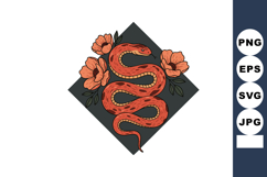 Red snake coiled with orange flowers and dark diamond backgr Product Image 1