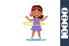 Little girl playing with yellow hula hoop wearing purple dre Product Image 1