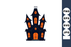 Haunted house spooky silhouette with glowing orange windows Product Image 1