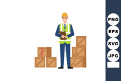 Construction worker wearing safety vest and helmet standing Product Image 1