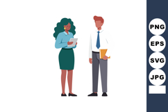 Businessman and businesswoman discussing work with tablet an Product Image 1