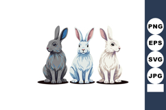 Three sitting rabbits in grey white and blue fur vector illu Product Image 1