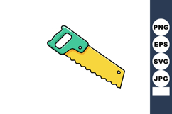 Hand saw tool with green handle and yellow blade for woodwor Product Image 1