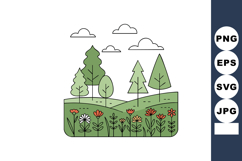 Vector illustration of green trees and colorful flowers on r Product Image 1